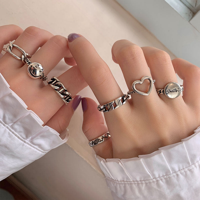 925 Sterling Silver Ring Retro Thai Silver Love English Letter Hollow Index Finger Ring Niche Design Cold Wind Light Luxury