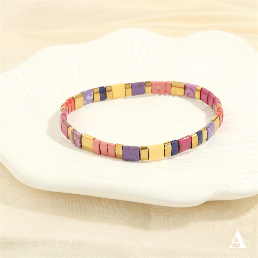 Stylish Retro Pull-up Beaded Bracelet, Simple Bohemian Hand-woven Elastic Bracelet for Women