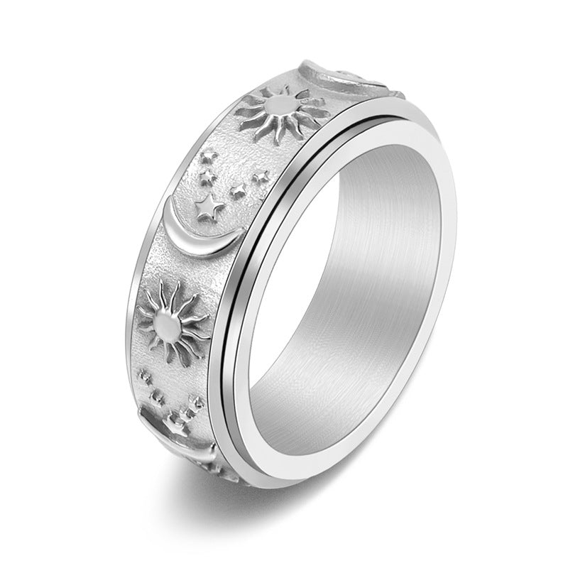 Titanium Steel Casting Rotating Stars Moon Sun Ring Ins Wind Men's Domineering Jewelry