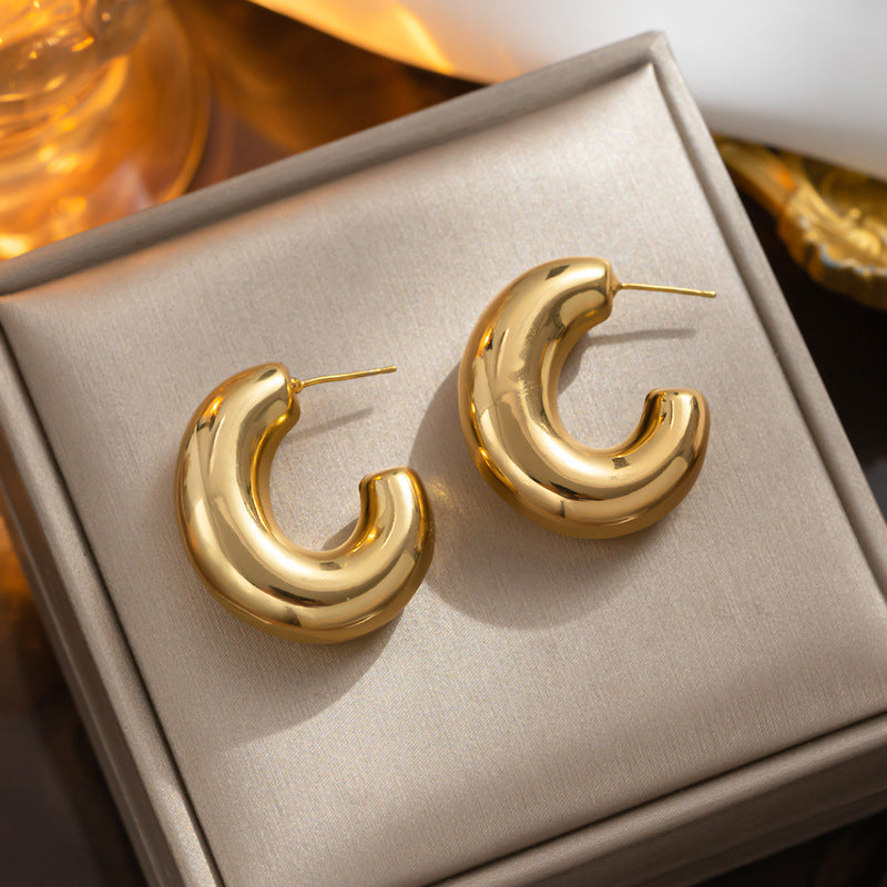 European and American Internet celebrities fashion popular earrings 18K gold stainless steel exaggerated chubby earrings women earrings wholesale