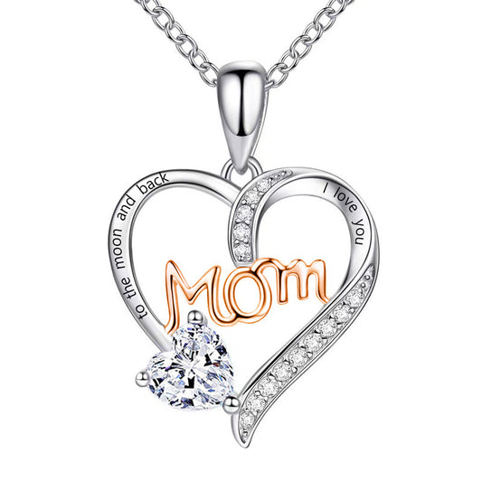 Cross-border New Mom Heart Lettering Diamond Necklace, Mother's Day Gift Necklace