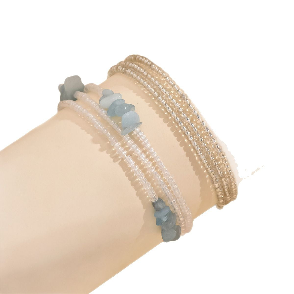 European and American Jewelry Summer Versatile Small Stone Rice Bead Anklet Creative Bracelet Multi-purpose Beach Trend Two-piece Set