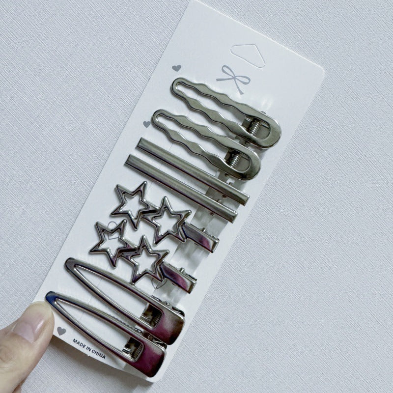 Metal Hairpin Side Broken Hair Bangs Hairpin Spice Girl Hair Accessories Silver Bangs Clip Set Internet Celebrity Side Clip One-word Clip