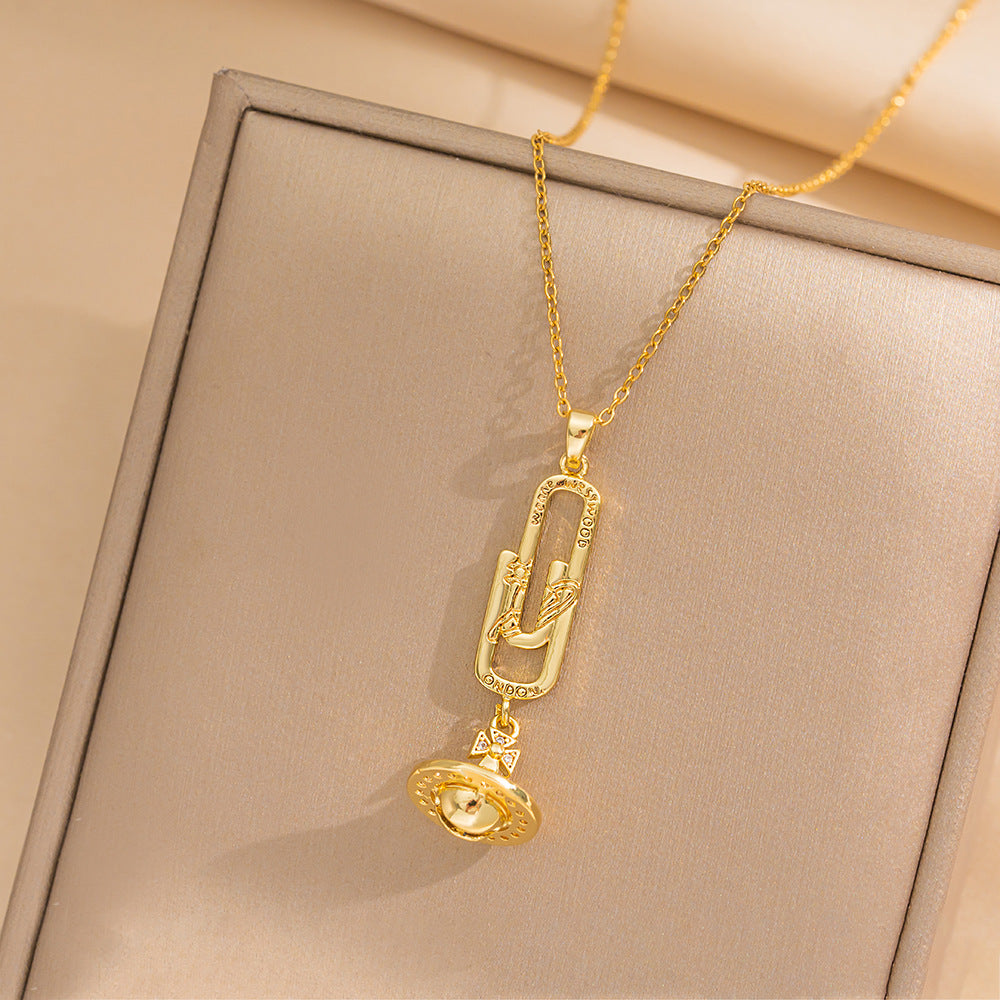 New Gold Diamond-encrusted Mini Planet Titanium Steel Necklace Does Not Fade Girls Versatile Light Luxury Niche Versatile Accessories