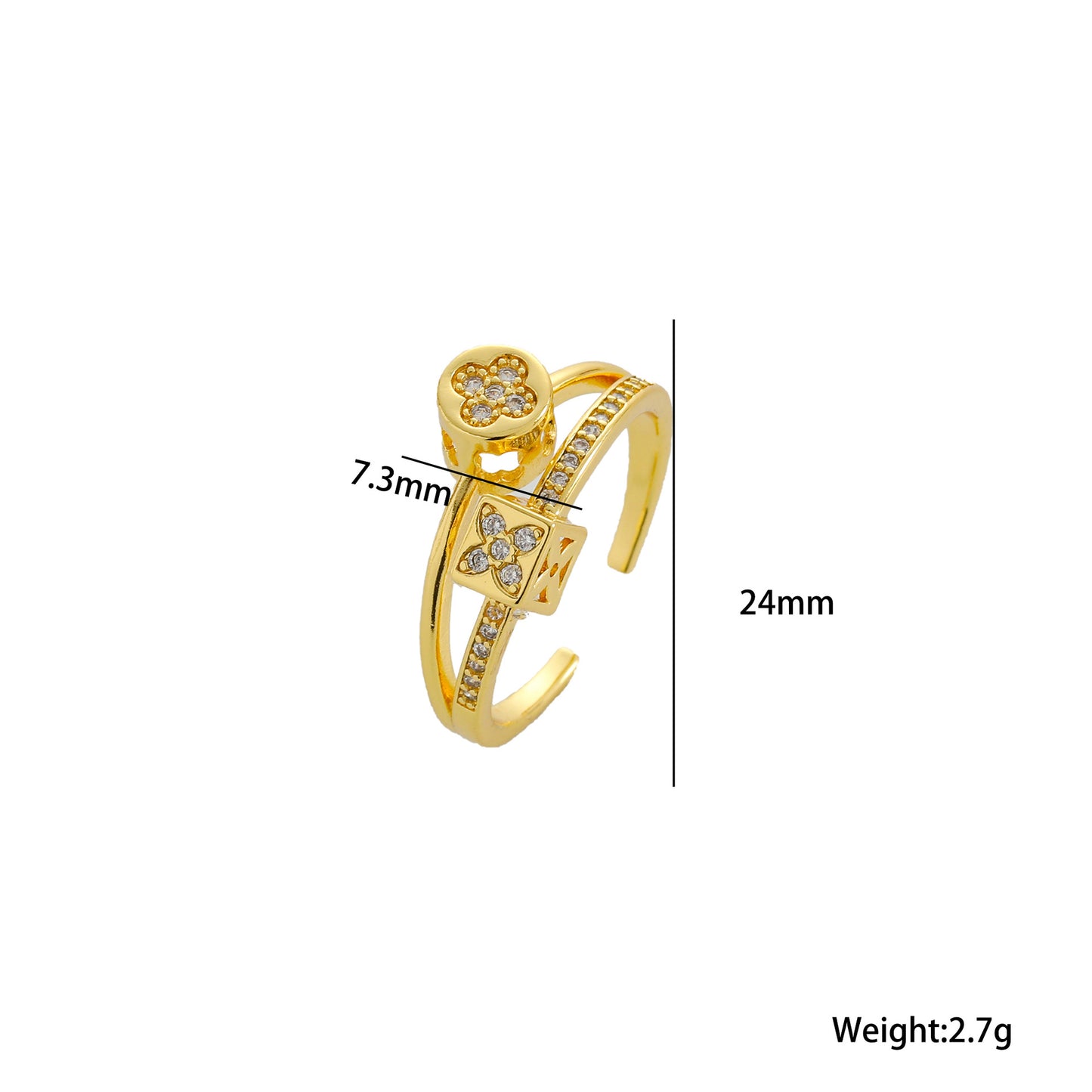 South Korea Dongdaemun Double-layer Micro-inlaid Zircon Ring Simple Female Fashion Personality Cold Wind Open Ring Female