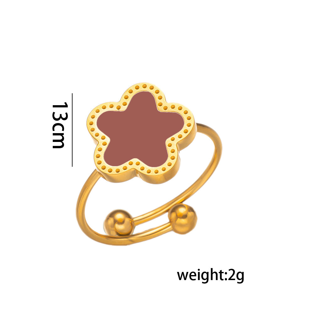 Five-leaf Flower Live Ring, Titanium Steel Five-leaf Clover Ring, Lucky Five-leaf Flower, Live Ring