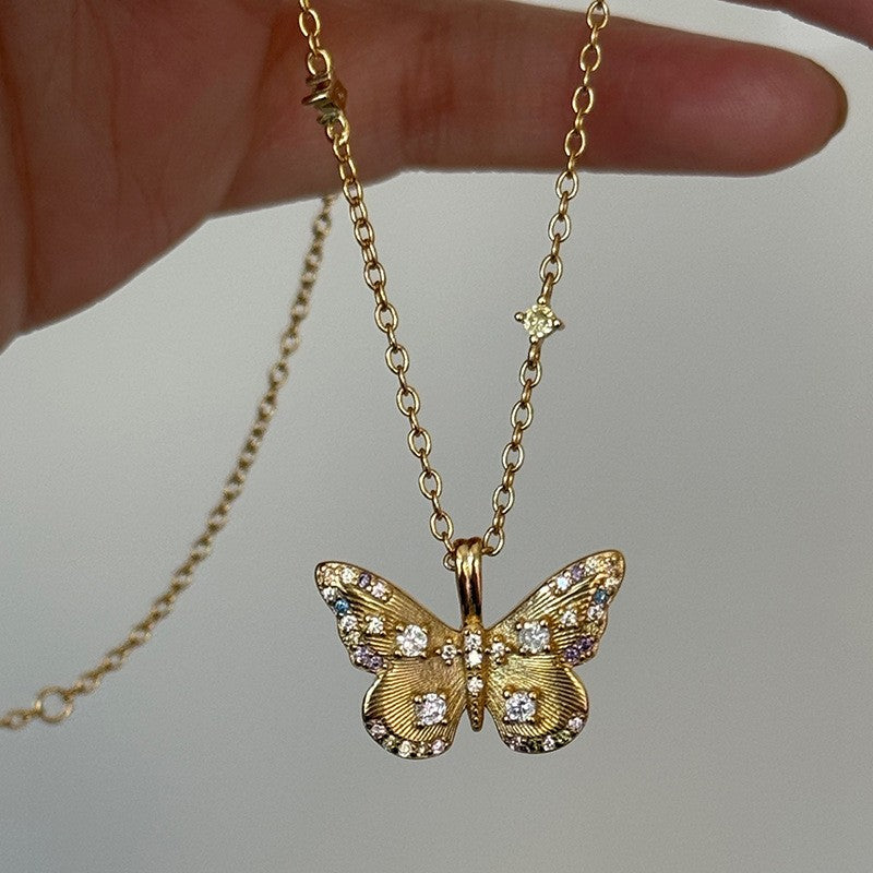 S925 Sterling Silver Premium Butterfly Necklace Gift Ins Female Niche Cold Wind Light Luxury Personalized Fashion Internet Celebrity Pendant