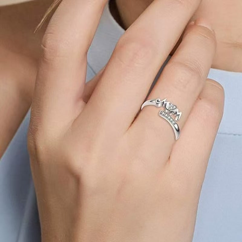 Hot-selling Mom Mother's Day Simple Diamond-encrusted Letter Ring Niche Exquisite Style Versatile Ring