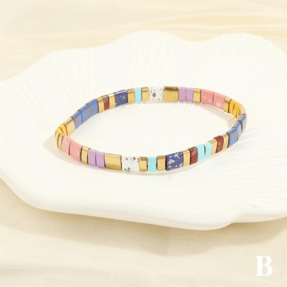 Stylish Retro Pull-up Beaded Bracelet, Simple Bohemian Hand-woven Elastic Bracelet for Women