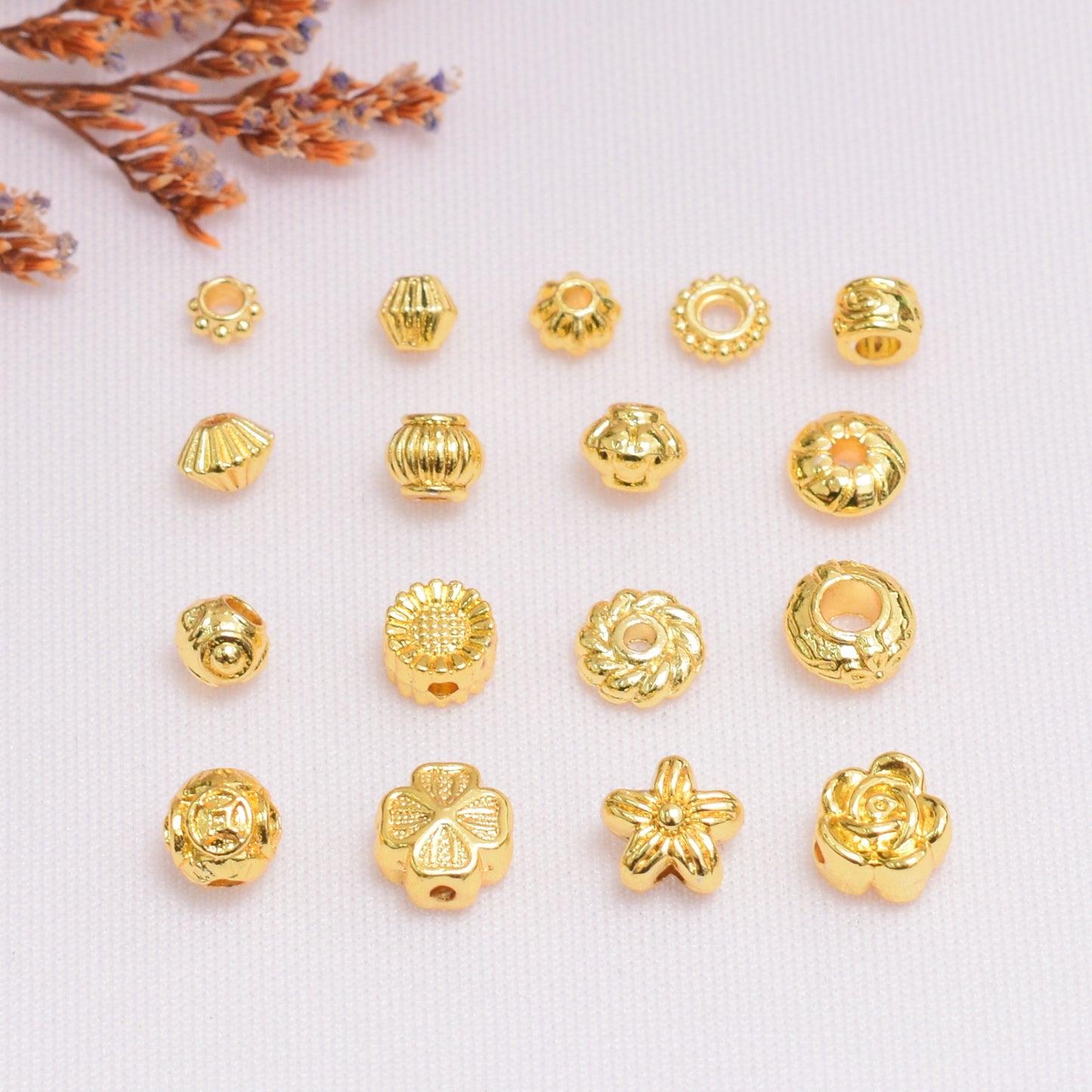18K Gold-wrapped Color-preserving Beads Round Receptacle Beaded Spacer DIY Bracelet Necklace Jewelry Accessories Loose Beads Wholesale