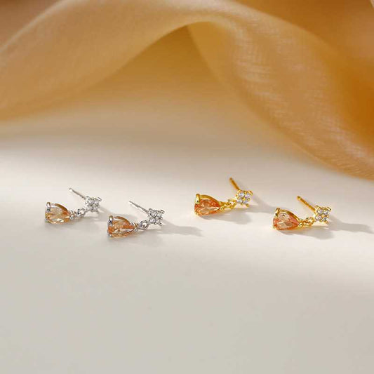 S925 Silver Water Drop Stud Earrings, Small and Niche Design in Summer, Slightly Inlaid Zircon Earrings