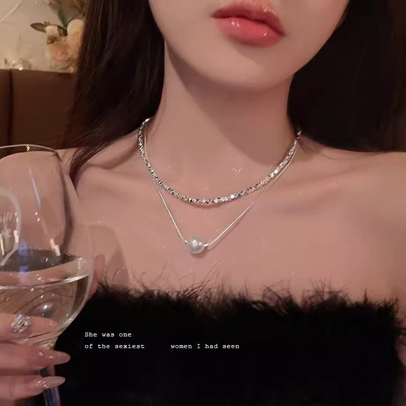South Korea's New Niche Pearl Necklace Women's Versatile Splicing Love Collarbone Chain Light Luxury Temperament Beaded Necklace