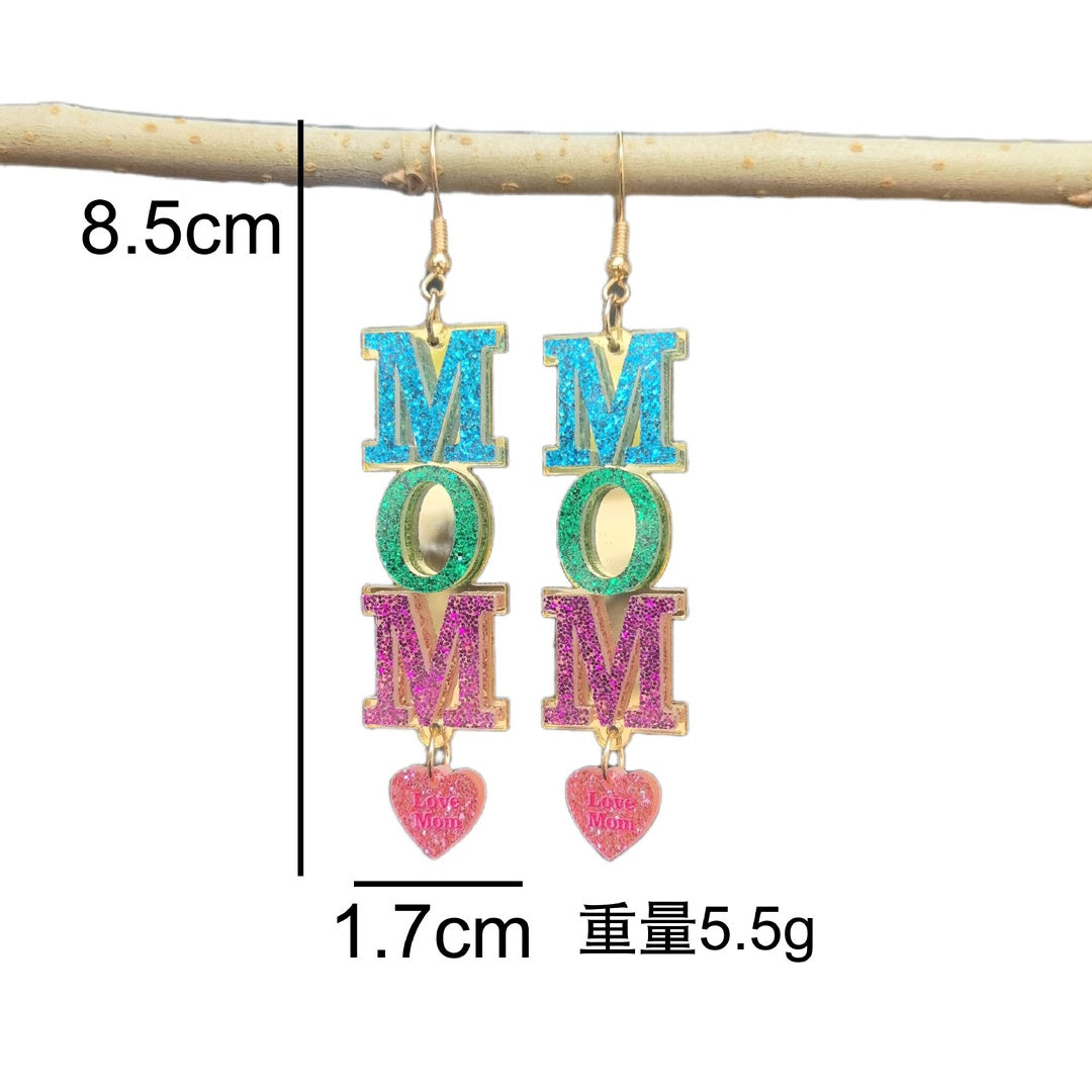 Mother's Day Splicing Acrylic MOM MAMA Letter Love Earrings Holiday Gift Earrings
