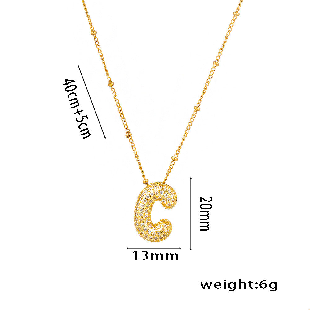 New European and American Micro-inlaid Zircon 26-letter Pendant Necklace Copper-plated 18K Gold Fashion Versatile Classic Jewelry