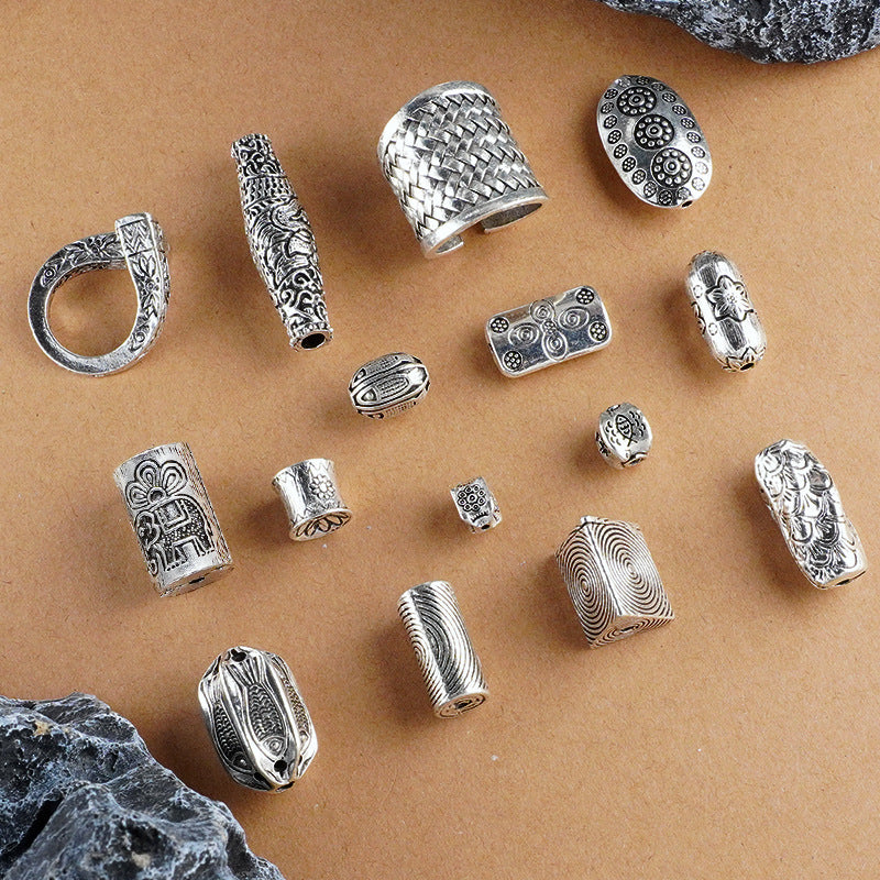 Silver Jewelry Bead Partition Accessories DIY Bracelet Handmade Beading Accessories Running Ring Accessories Thai Silver Chiang Mai Silver Large Bead Partition