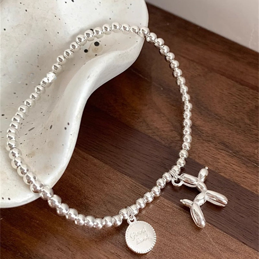 Korean Version of Cute Balloon Dog S925 Sterling Silver Bracelet Women's Gold and Silver Contrasting Color Lucky Round Brand Elastic Bracelet Bracelet Bracelet Jewelry