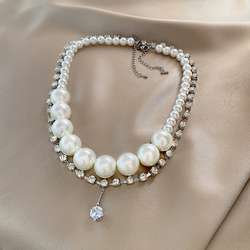 High-end Pearl Double-layer Stacked Necklace Women Can Wear Single Internet Celebrity Design Clavicle Chain Cold Wind Retro Necklace