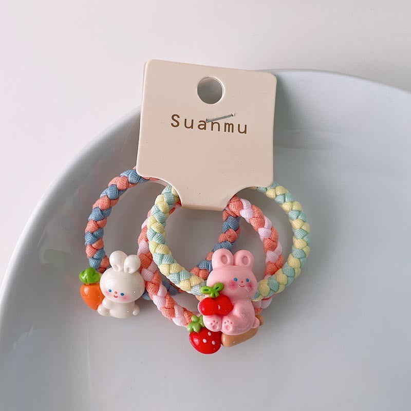 Spring New Children's Colorful Braided Headband Little Girl Ponytail Does Not Hurt Hair Cute Cartoon Flower Rubber Band