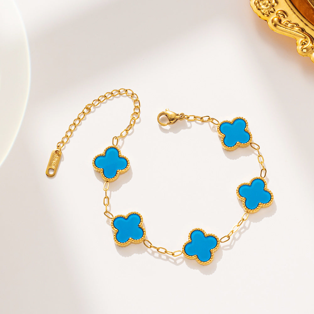 Titanium Steel Four-leaf Clover Five-flower Double-sided Fritillary Necklace 18K Real Gold Electroplating Non-fading Light Luxury High-sense Collarbone Chain