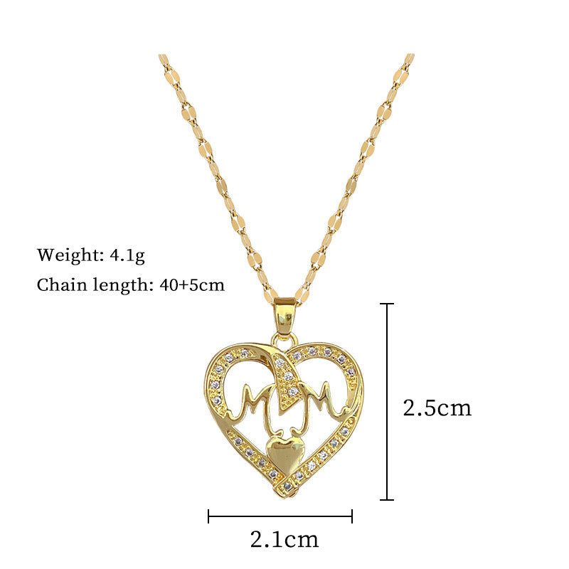 Titanium Steel Micro-inlaid MOM Streamer Love Necklace Men's and Women's Jewelry Fashion Personality Internet Celebrity Europe and The United States