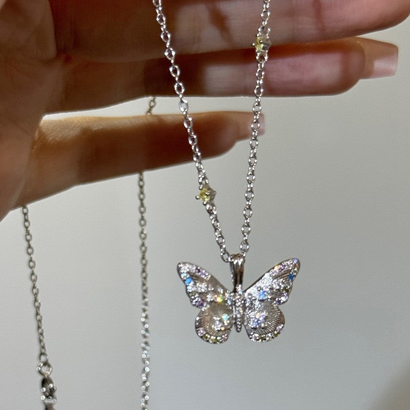 S925 Sterling Silver Premium Butterfly Necklace Gift Ins Female Niche Cold Wind Light Luxury Personalized Fashion Internet Celebrity Pendant