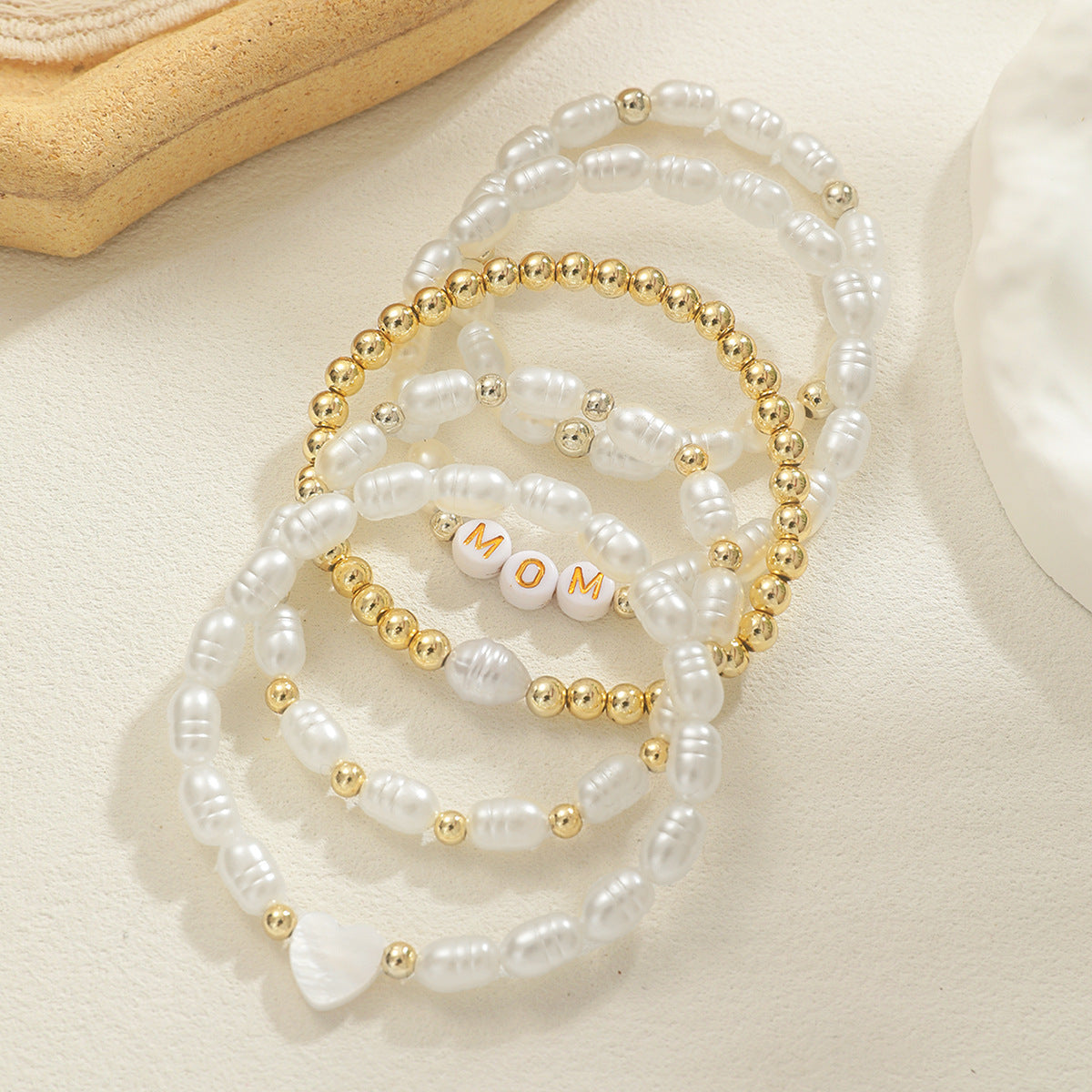 Fashion Mother's Day Hearts CCB Pearl Beaded Waterproof Wax Thread Braided Stretch Women's Bracelet