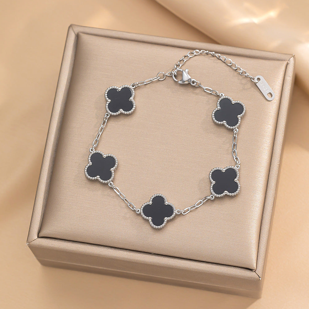 Four-leaf Clover Necklace 13MM Bracelet Stud Earrings Three-piece Set Versatile Lucky Four-leaf Clover Five-flower Bracelet Collarbone Chain Earrings
