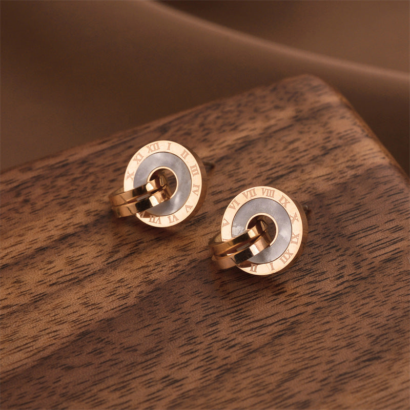 Fashion Titanium Steel Does Not Fade Short Ear Buckle Simple Geometric Rose Gold Earrings Stud Earrings