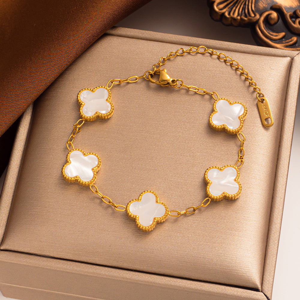 Four-leaf Clover Necklace 13MM Bracelet Stud Earrings Three-piece Set Versatile Lucky Four-leaf Clover Five-flower Bracelet Collarbone Chain Earrings