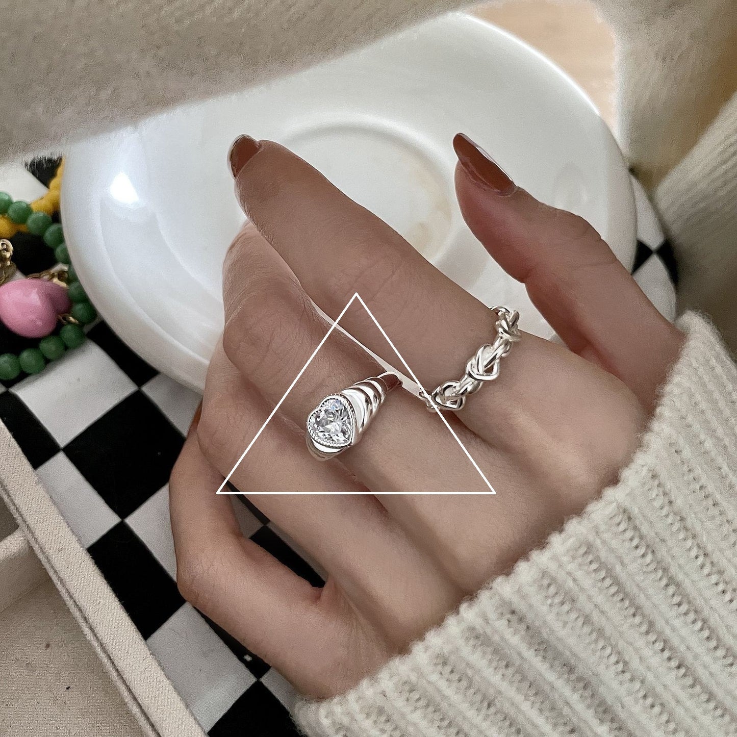 Korean Version of S925 Sterling Silver Niche Design Irregular Simple Plain Ring Female Stacking Wearing Hipster Ring Cold Wind