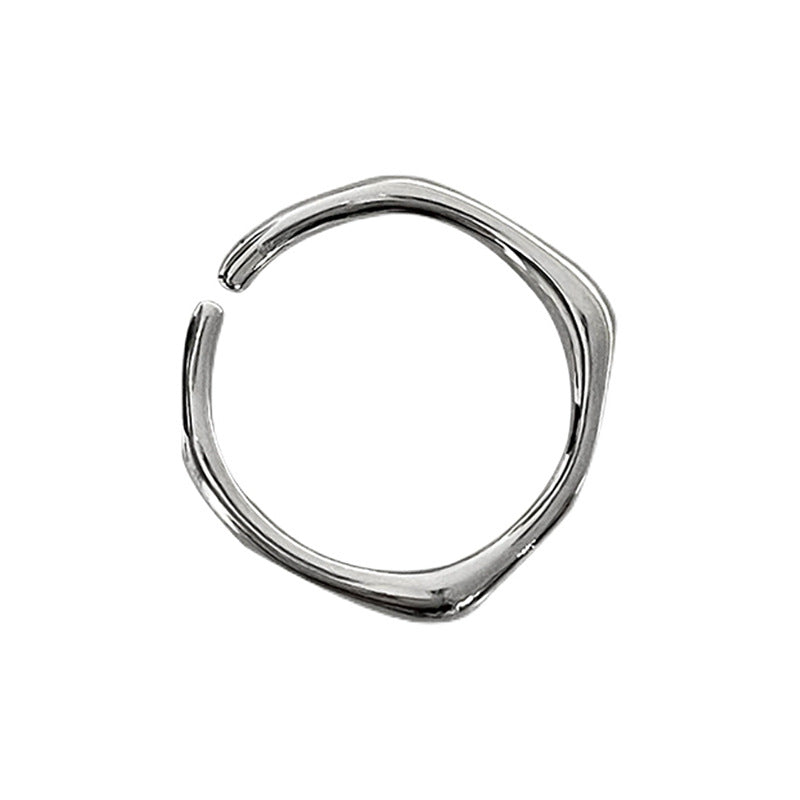Korean Version of S925 Sterling Silver Niche Design Irregular Simple Plain Ring Female Stacking Wearing Hipster Ring Cold Wind