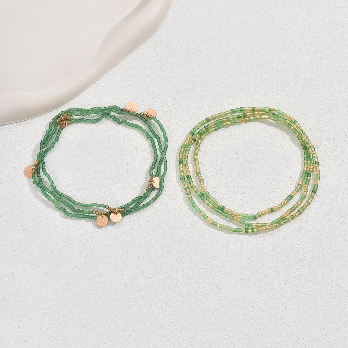 European and American Jewelry Summer Gold Disc Rice Bead Anklet Creative Bracelet Multi-purpose Beach Trend Two-piece Set