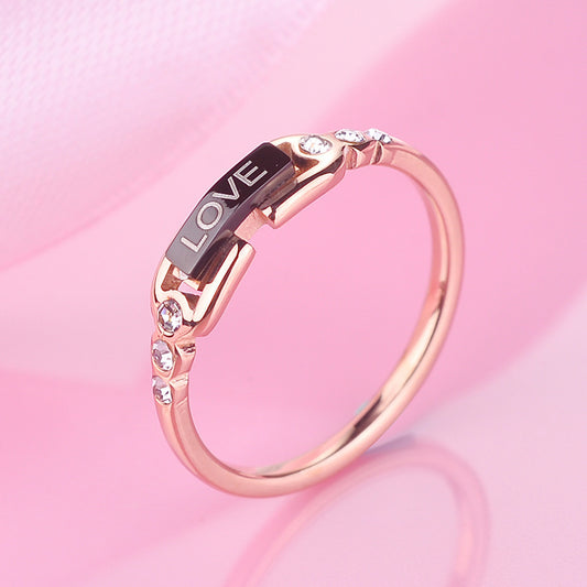 Love Black Shell Titanium Steel Ring Female Japanese and Korean Version Personalized Plated 18 Rose Gold Ring Does Not Fade Fashion Jewelry Wholesale