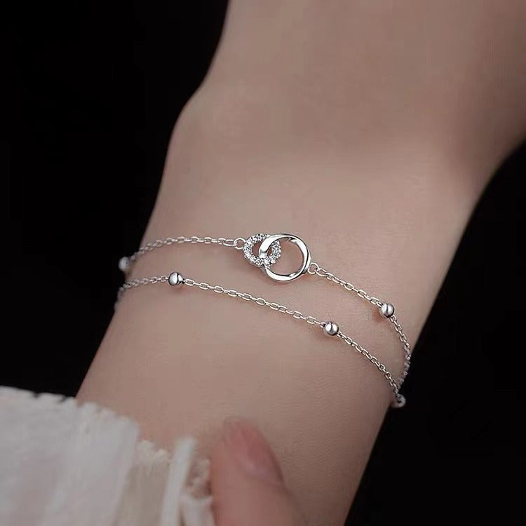 925 Silver Double-layer Mobius Ring Bracelet Women's Ins Full Diamond Fashion Versatile Interlocking Jewelry