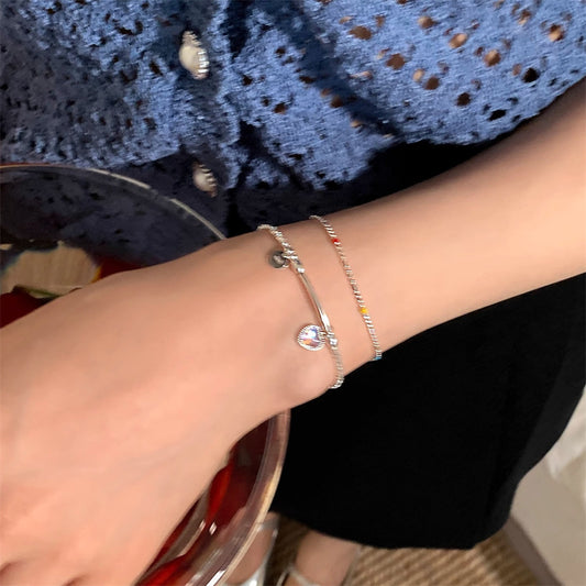 Korean Version of Color Moonstone Love Bracelet Women's S925 Sterling Silver Simple Temperament Niche Versatile High-end Jewelry Tide