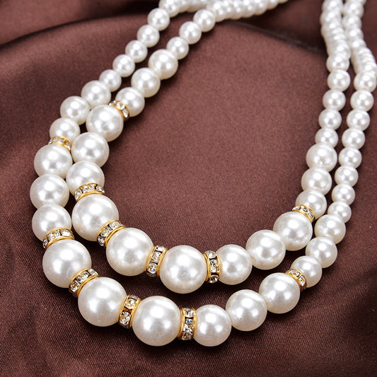 Cheongsam Pearl Necklace Women's Double-layer Multi-layer Neck Chain Collarbone Chain Retro Stacked Collarbone Chain