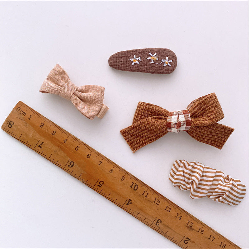 4 Milk Coffee Color Versatile Fabric Children's Break Clip Bow Girl Heart Hairpin Edge Clip Korean Sweet Hairpin