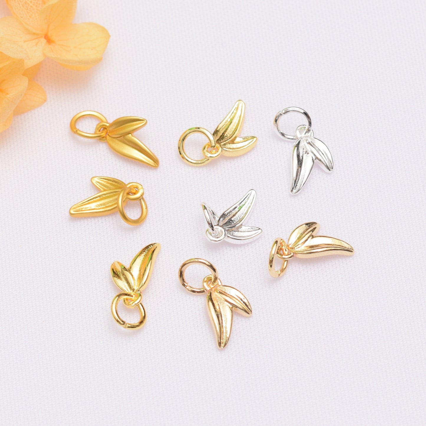 Ancient Sand Gold Bamboo Leaf Bracelet Pendant Accessories DIY Handmade Beaded Braided Rope Hand Necklace Bamboo Pendant