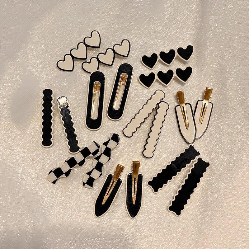 Black and White Checkerboard Hairpin Seamless Hairpin Broken Hair Bangs Side Clip Female Korean Duck Bill Clip One-word Clip