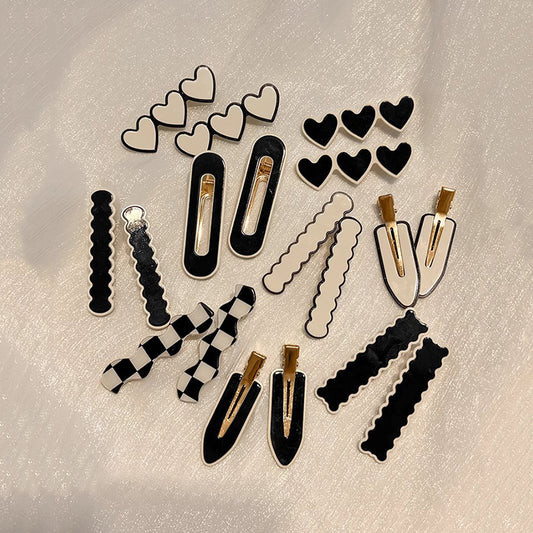 Black and White Checkerboard Hairpin Seamless Hairpin Broken Hair Bangs Side Clip Female Korean Duck Bill Clip One-word Clip