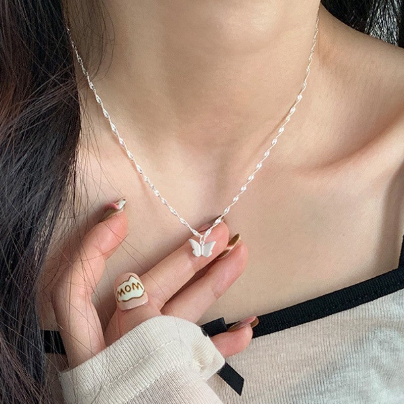 S925 Sterling Silver Premium Butterfly Necklace Gift Ins Female Niche Cold Wind Light Luxury Personalized Fashion Internet Celebrity Pendant