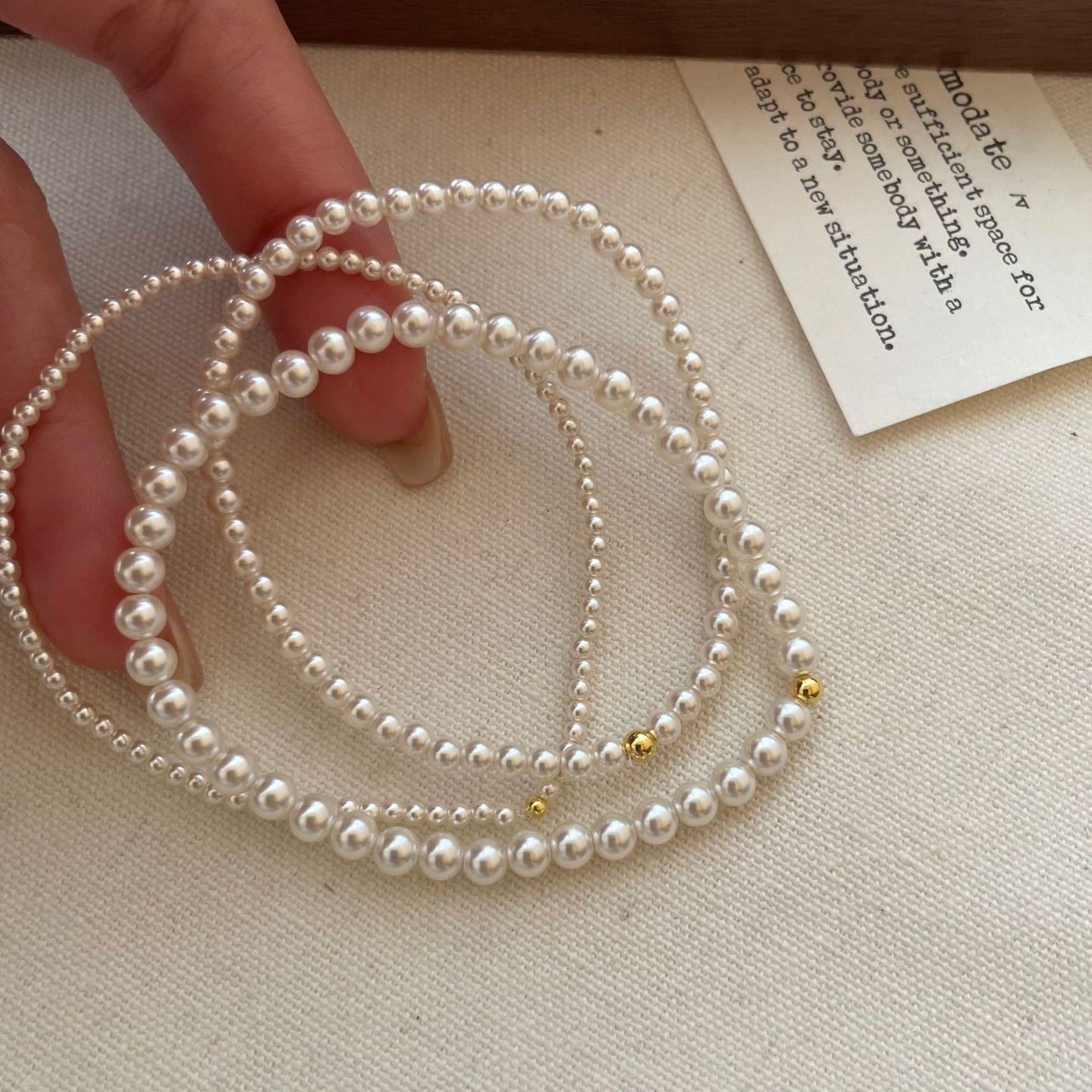S925 Sterling Silver Simple Bead Pearl Elastic Bracelet Female Niche Versatile High-end Blogger Same Style