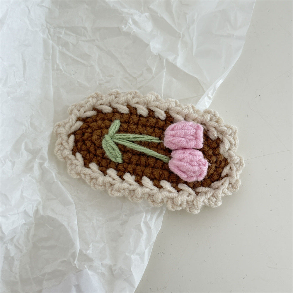 Crochet Handmade Wool Embroidery Fresh and Cute Sweet Colored Flower Hairpin Side Bangs BB Clip Hair Accessories