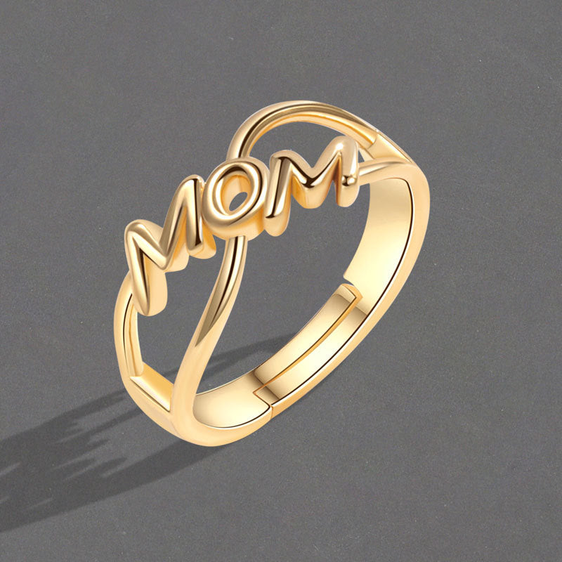 New MOM English Ring, Mother's Birthday and Mother's Day Gift, Cold Wind Personality Design