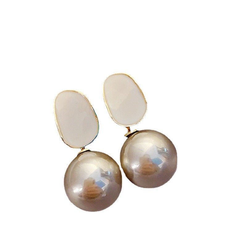 S925 Silver Needle Fashion Pearl Earrings Retro Hong Kong Style Design Simple Personality Oil Drip Earrings