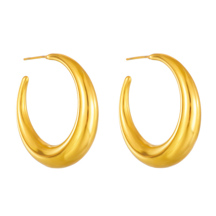 Earrings, crescent semicircle c type, titanium steel material, earrings for women, Europe and America, fashionable and high-end earrings. - NiceOceanJewelry