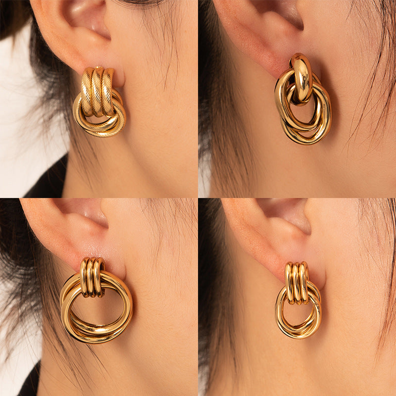 Exaggerated Titanium Steel Round Earrings Gold 18K Gold Light Luxury Earrings Fashion High Sense Love Earrings