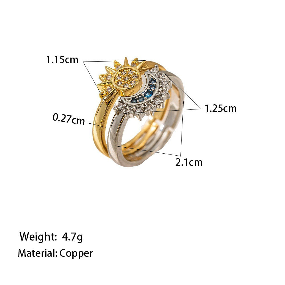 Sun and Moon Tonghui Open Ring Pendant Micro-inlaid Zircon Titanium Steel Necklace Bracelet Couple Ring