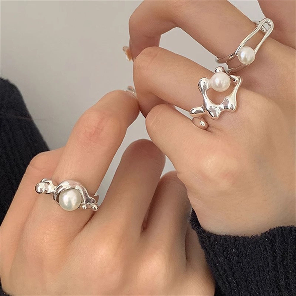 Pearl Ring Women's Irregular Niche High Sense Retro Index Finger Ring Fashion Light Luxury Versatile Ring