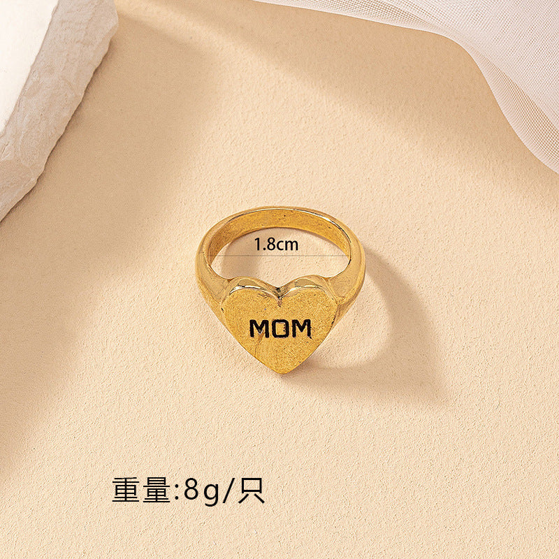 Korean Version of Fashion Simple Commuter Letter Love Ring Female Internet Celebrity Niche Design Temperament Retro Heart Ring